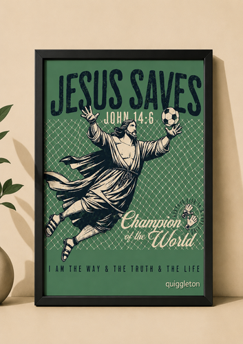 تابلو دکوراتیو Jesus Saves طرح دروازهبان فوتبال | کد 8