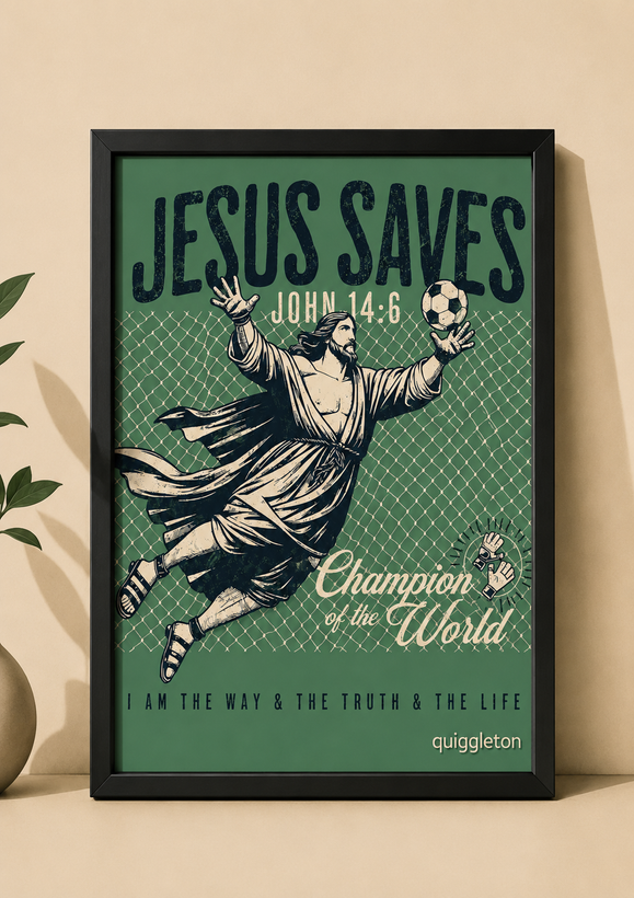 تابلو دکوراتیو Jesus Saves طرح دروازهبان فوتبال | کد 8