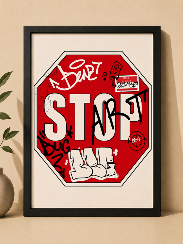 تابلو دکوراتیو تابلو ایست گرافیتی (STOP) سبک استریت آرت | کد 10