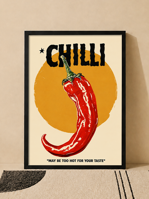 تابلو دکوراتیو طرح «CHILLI» با تصویر فلفل قرمز و طراحی وینتیج | کد 14