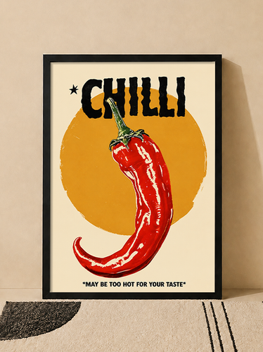 تابلو دکوراتیو طرح «CHILLI» با تصویر فلفل قرمز و طراحی وینتیج | کد 14