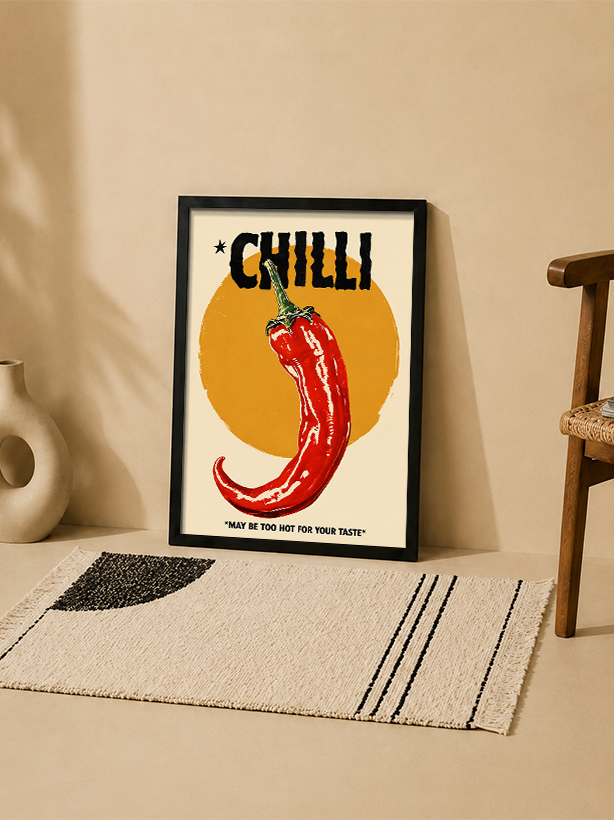 تابلو دکوراتیو طرح «CHILLI» با تصویر فلفل قرمز و طراحی وینتیج | کد 14