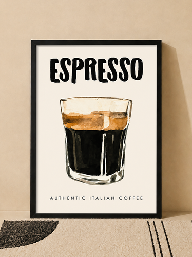 تابلو دکوراتیو طرح ESPRESSO با طراحی آبرنگی قهوه ایتالیایی | کد 18