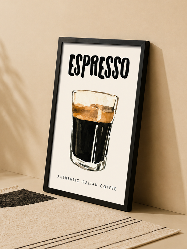 تابلو دکوراتیو طرح ESPRESSO با طراحی آبرنگی قهوه ایتالیایی | کد 18