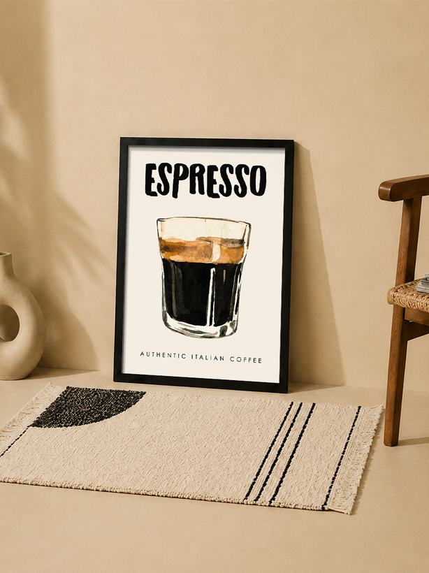 تابلو دکوراتیو طرح ESPRESSO با طراحی آبرنگی قهوه ایتالیایی | کد 18