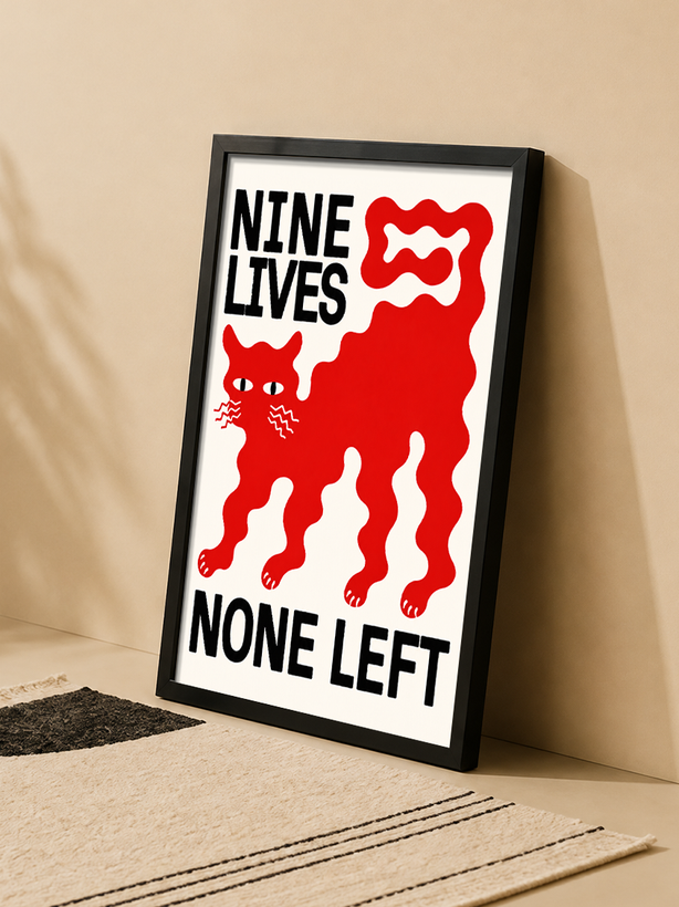 تابلو دکوراتیو طرح Nine Lives, None Left با گربه مفهومی | کد 20