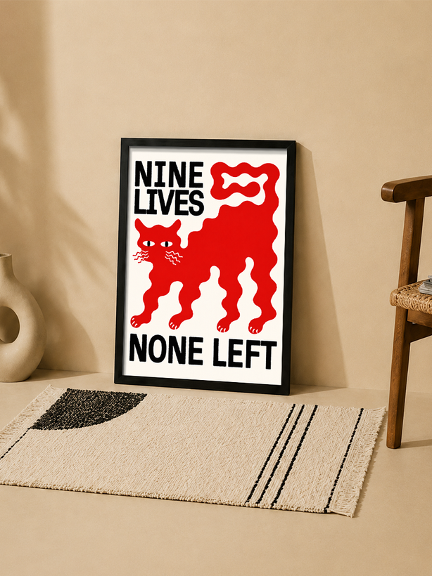 تابلو دکوراتیو طرح Nine Lives, None Left با گربه مفهومی | کد 20