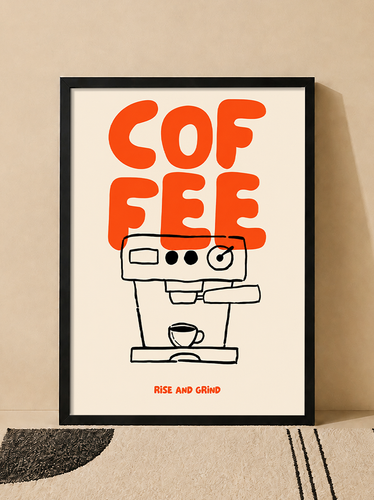تابلو دکوراتیو قاب عکس تایپوگرافی Coffee با طرح اسپرسوساز مینیمال | کد 21