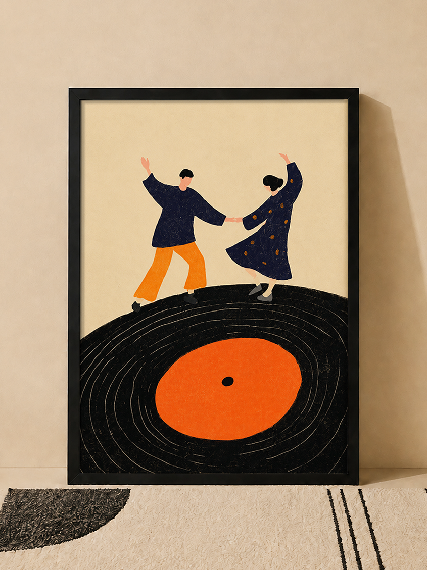 تابلو دکوراتیو زوج عاشق روی صفحه گرامافون | کد 28