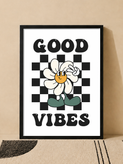 تابلو دکوراتیو Good Vibes گل کارتونی | کد 93