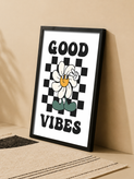 تابلو دکوراتیو Good Vibes گل کارتونی | کد 93